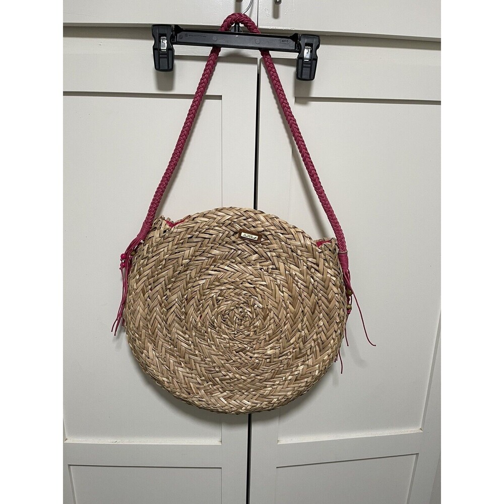 Sun N Sand Beach Bag Natural Straw round  tote Pink NWT